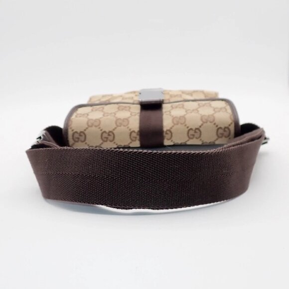 GUCCI Logo GG Pattern Mini Bum Body Bag Canvas Leather Brown SHW Italy 34EF284 - Picture 6 of 16